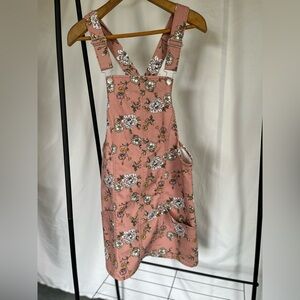 Floral rose overall mini Jean dress